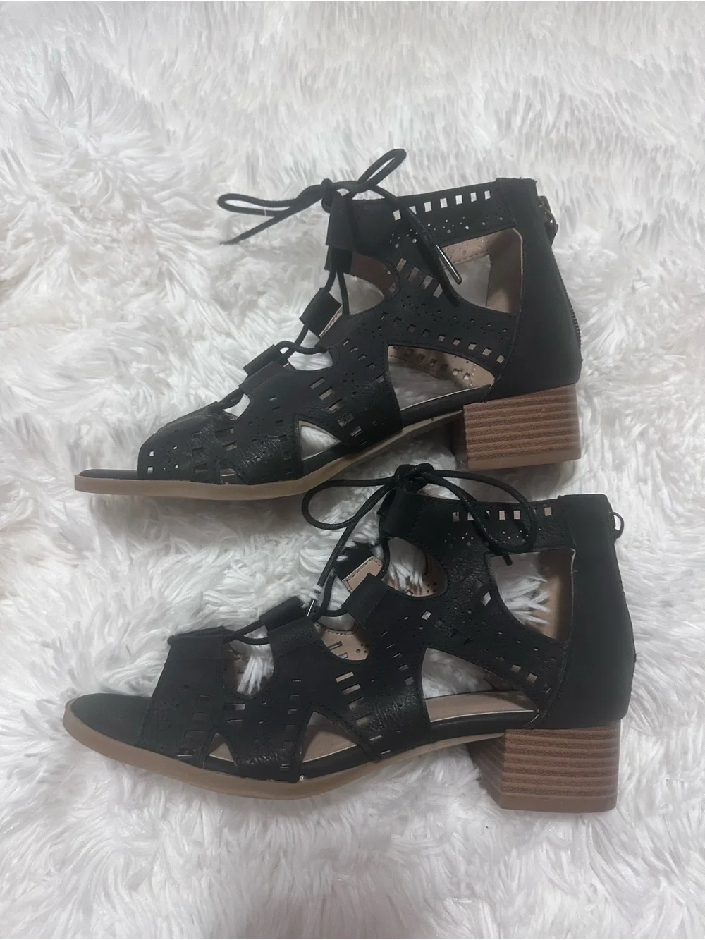 Harper Canyon Black Lace-Up Cutout Sandals